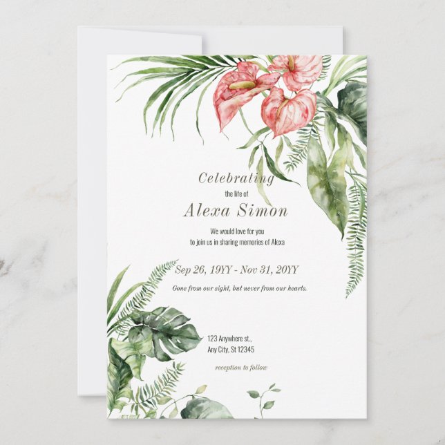 Feuilles verts tropicaux Anthurium Invitation funé (Devant)