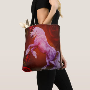 Feurig Einhorn und Rosen Fantasy-Pferd Tasche