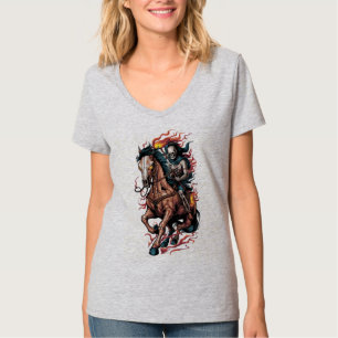 Feurig Skelett Reiter auf einem galoppierenden Pfe T-Shirt