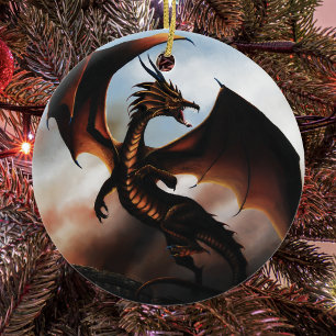 Feurige Bernstein-Drachen-Fantasy Keramikornament