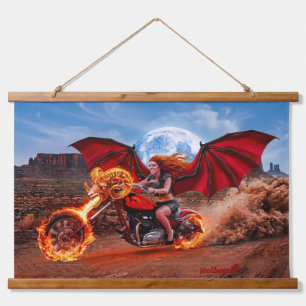 Feurige Foxella Vampir-Biker-Braut Wandteppich Mit Holzrahmen