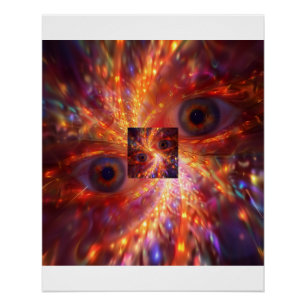 Feurige kosmische Augen Goldene Explosion Poster