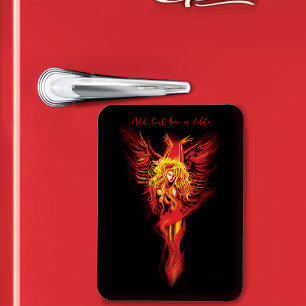 Feurige Rote Fantasy-Phönix-Frau Schwarz Magnet