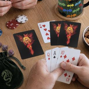 Feurige rote Fantasy-Phönix-Frau Schwarz Spielkarten