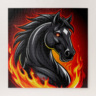 Feurige Schwarzpferd-Illustration mit leuchtenden