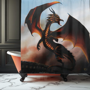 Feuriger Bernstein-Drache Fantasy Duschvorhang