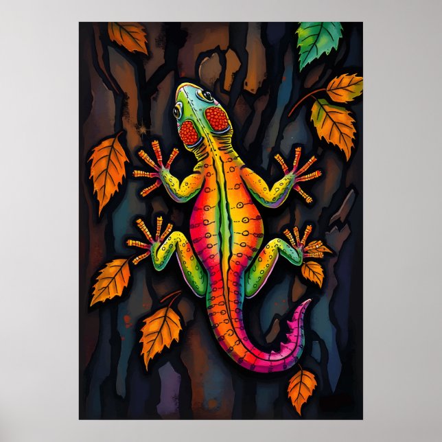 Feuriger Gecko – Naturs Wand-Kriecher-Kunst Poster (Vorne)