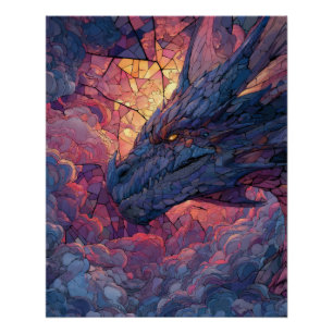 Feuriger kosmischer Drache in der Dämmerung - Fant Poster