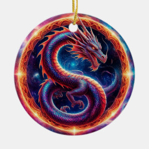 Feuriger kosmischer Drache, umgeben von einem himm Keramik Ornament