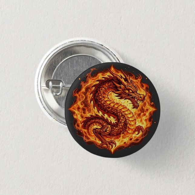 Feuriger Oranger Drachen Feuer Flammen Geschenk fü Button (Vorne & Hinten)