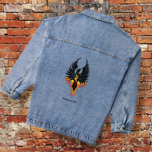 Feuriger Phönix aufsteigende Feuer Vogel schwarze Jeansjacke