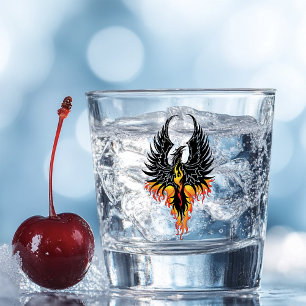 Feuriger Phönix aufsteigende Feuer Vogel schwarze Schnapsglas