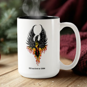 Feuriger Phönix aufsteigende Feuer Vogel schwarze  Zweifarbige Tasse
