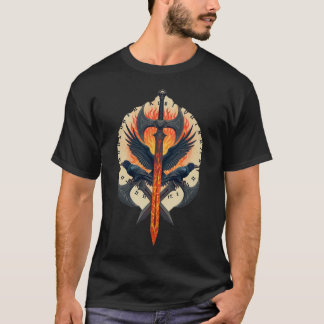 Feuriger Rabenwächter: Wikinger-Schwert- und Axt-E T-Shirt
