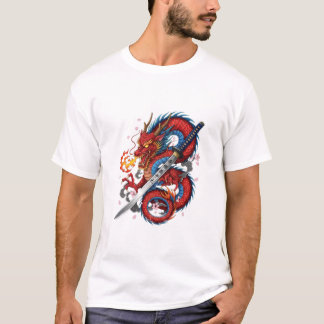 Feuriger Samurai-Drache – Japanisches Katana T-Shi T-Shirt