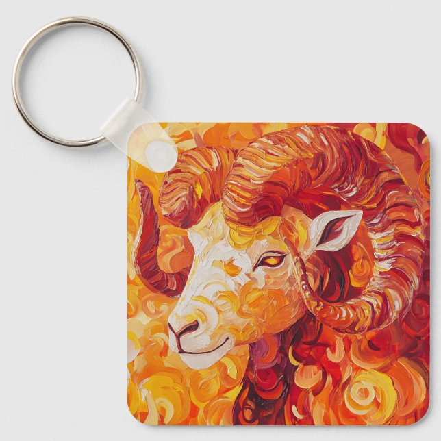 Feuriger Solar Steinbock Geist Schlüsselanhänger (Vorderseite)