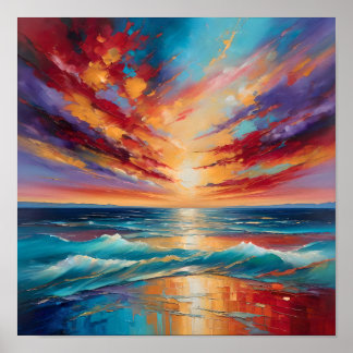 Feuriger Sonnenuntergang über den Ozeanwellen – Ab Poster