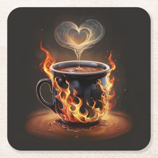 Feuriger Weihnachtskaffee mit Herzklopfkunst Rechteckiger Pappuntersetzer (Vorderseite)