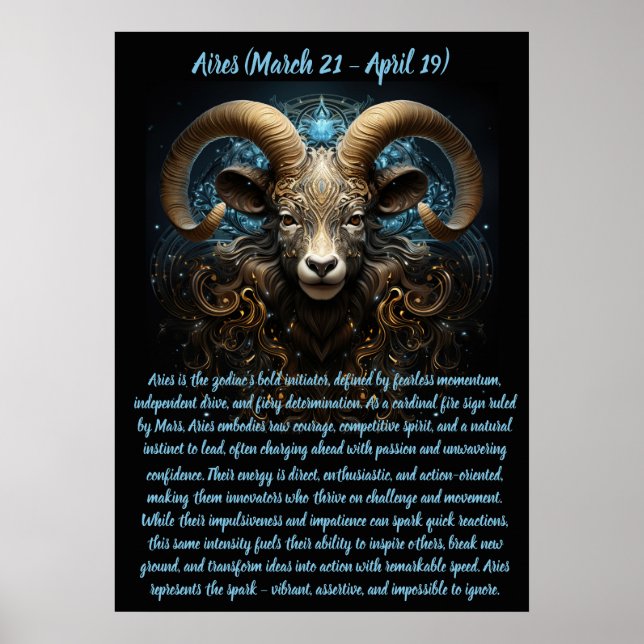 Feuriger Widdergeist mit ornamentaler Widder-Illus Poster (Vorne)