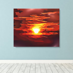FEURIGES ABSTRAKTES SONNENUNTERGANGS-ROT-ORANGE LEINWANDDRUCK