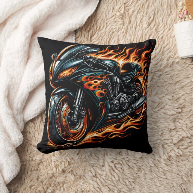 Feuriges Motorrad durch die Nacht Kissen (Decke)