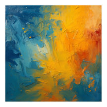 Feuriges Orange & Blau Impasto Abstract Art Poster