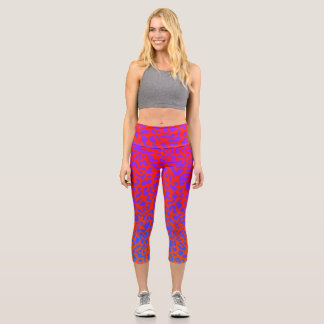 Feuriges Rot Orange Lila Leopard Breit Gürtel Capri Leggings