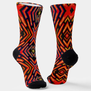 Feuriges Rot Orange Schwarz  Socken