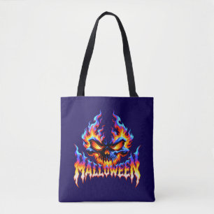 Feuriges Totenkopf-Halloween-Flammendesign Tasche