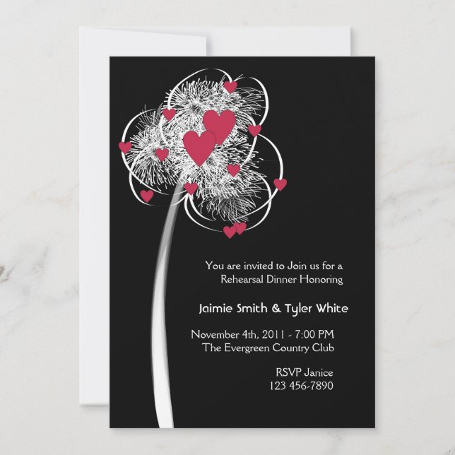 Feux d'artifice et coeur Invitation à un dîner de  (Devant)