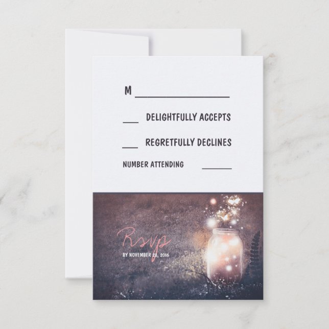 Feux de nuit rustiques Mason Jar Cartes RSVP (Devant)