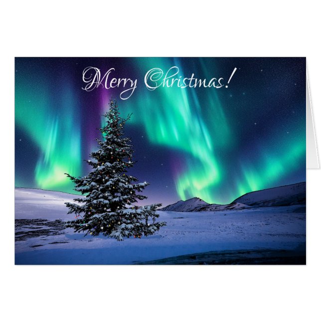 Feux du Nord Noël - Carte d'art de 5 po x 7 po (Devant horizontal)