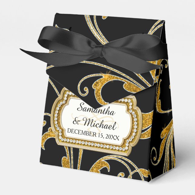 Fevor Box Glam Old Hollywood Regency Black Krawatt Geschenkschachtel (Vorderseite)