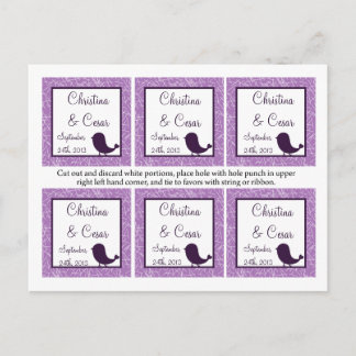 Fevor Tags Bird Swing Lila BG Herz Hintergrund Postkarte