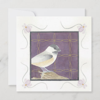 Février ; Violettes & Mésange ; Carte de vœux