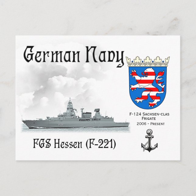 FGS Hessen (F-221) Deutsche Marine Frigate Postkarte (Vorderseite)