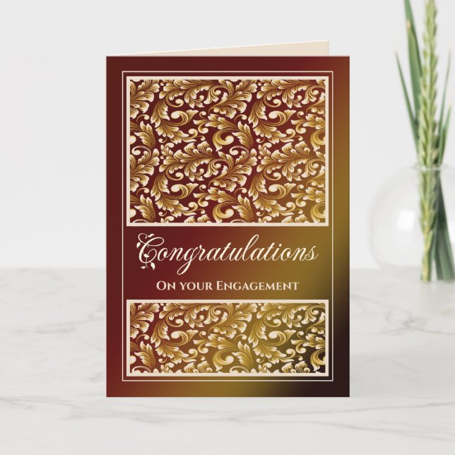 Fiançailles Félicitations Damask Carte Brown (Devant)