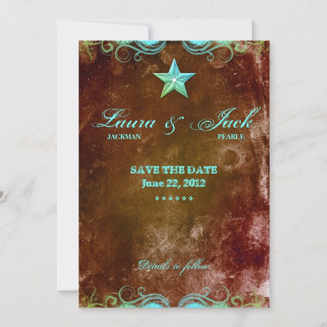 Fiançailles occidental Faire-part bleu Brown étoil (Devant)