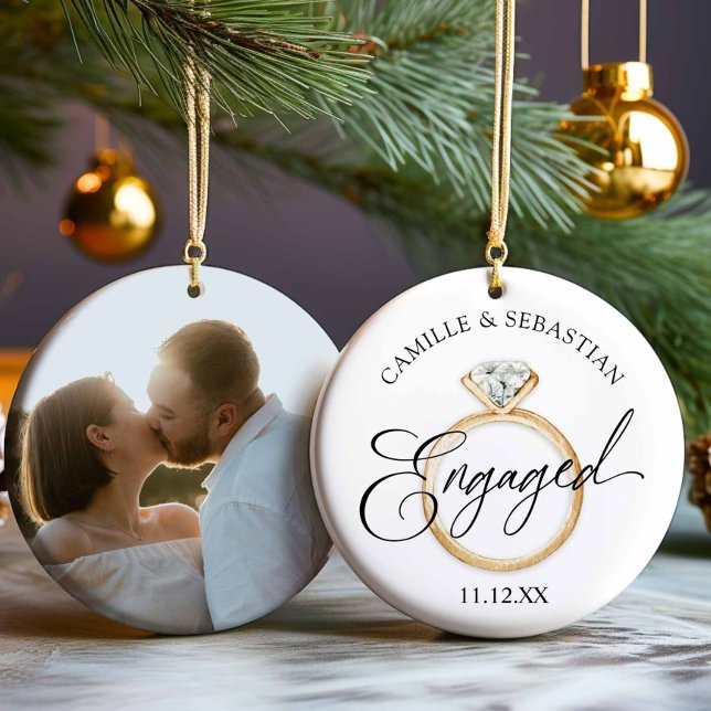Fiancé! Ornement photo de Noël (Elegant Engagement Photo Christmas Ornament)