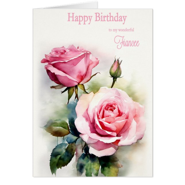 Fiancee Birthday Rose bemalt Wasserfarbe (Vorne)
