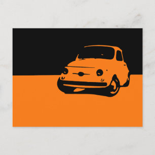 Fiat 500, 1959 - Orange auf dunkler Postkarte