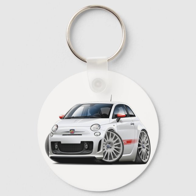 Fiat 500 Abarth White Car Schlüsselanhänger (Vorderseite)