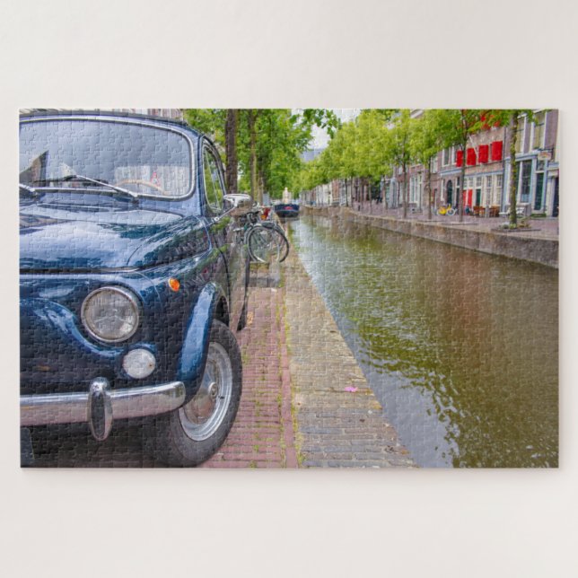 Fiat 500 Auto auf Kanal, Amsterdam (Horizontal)