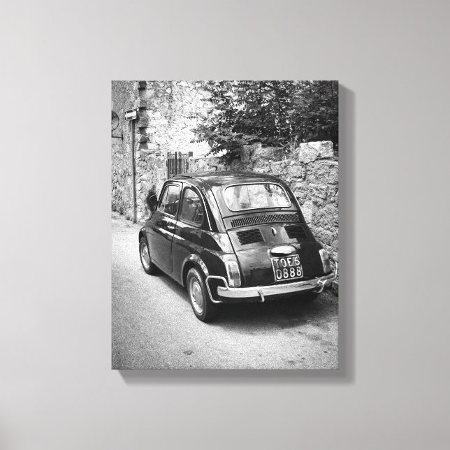 FIAT 500 Auto in schwarz-weiß Leinwanddruck (Vorderseite)