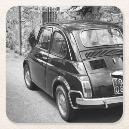 FIAT 500 Auto in Schwarz-Weiß Rechteckiger Pappuntersetzer