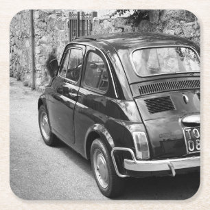 FIAT 500 Auto in Schwarzweiß Rechteckiger Pappuntersetzer