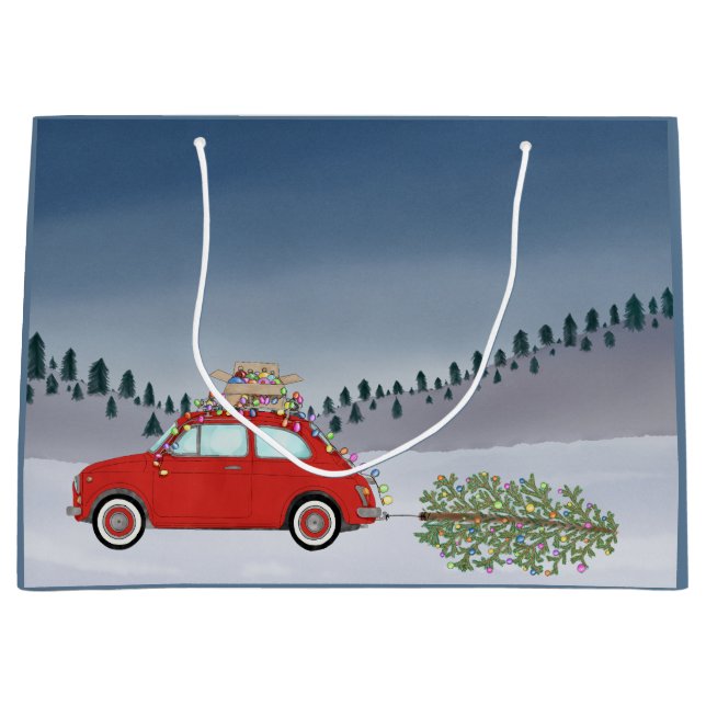 Fiat 500 Auto mit Weihnachtsbaum Große Geschenktüte (Vorderseite)