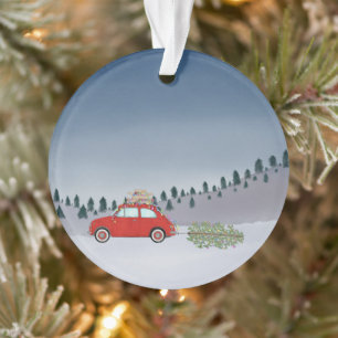 "Fiat 500 mit Weihnachtsbaum Aquarell Ornament