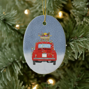 Fiat 500 mit Weihnachtsgeschenken Keramik Ornament
