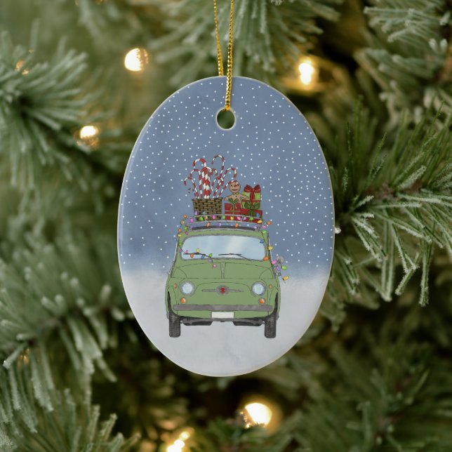 Fiat 500 mit Weihnachtsgeschenken Keramik Ornament (Baum)